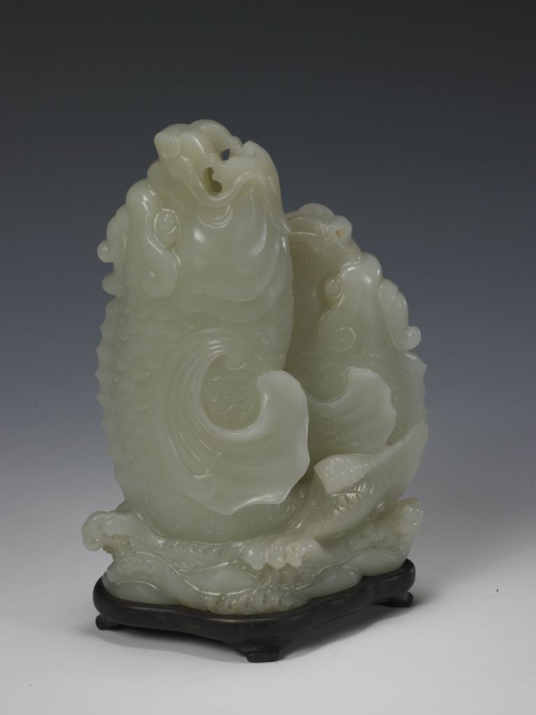 图片[1]-Blue jade double fish flower arrangement-China Archive